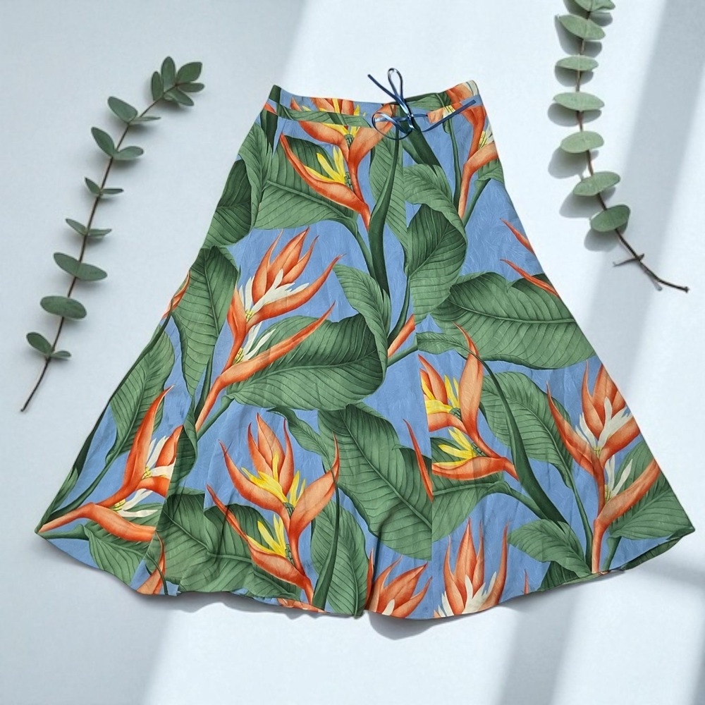 Tommy Bahama Skirt Midi Hawaiian Beach‎ Vacation Tropical Print 100% Silk Size 6